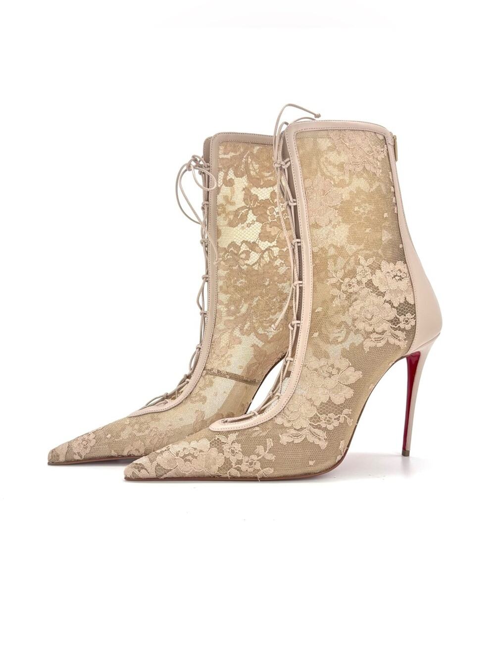 Christian Louboutin KM Lace Booty 100 Corset Lace Pointed Toe Boots 42